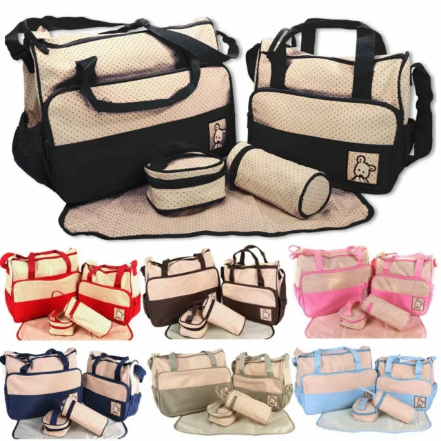 Large 5pcs Mummy Handbag Diaper Bags Set Shoulder Baby Nappy Changing Bag Travel