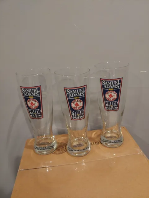 Set Of 3 SAMUEL ADAMS BOSTON RED SOX Pride of New England 9" Pilsner Beer Glass