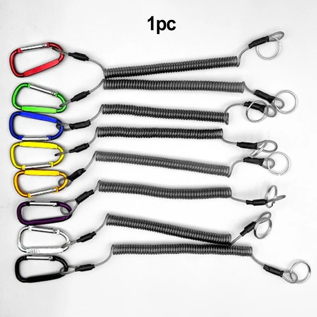 Lanière Rétractable Anti-Perte - Cordon à Ressort 1m, Porte-Clés Et Mousqueton, Pour Outils, Pêche, Randonnée