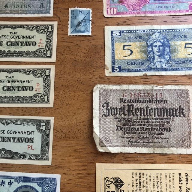 1940+ Aged 8 MILITARY PAYMENT CERTIFICATES 1 RUPEE 1940  1 Stamp 1 Foreign 10 Pc