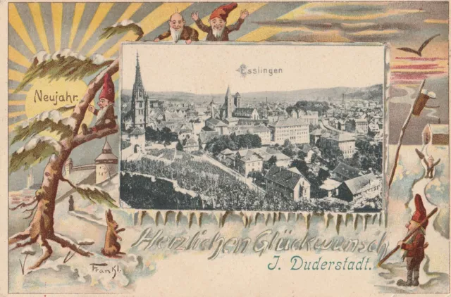 Alte Wunsch Ak, um 1900, Bez. Stuttgart "Esslingen - Neujahr"; Kleinf.; n. gel.