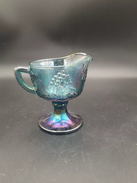 Vintage Indiana Blue Carnival Glass Harvest Grape Creamer