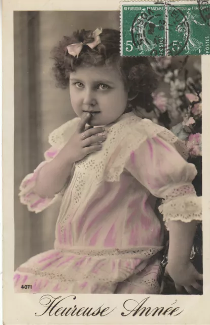 Carte postale fantaisie ancienne  carte heureuse année 1908