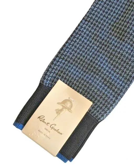 Robert Graham Dress Socks Peruvian Pima Cotton Navy Blue Nestor Houndstooth