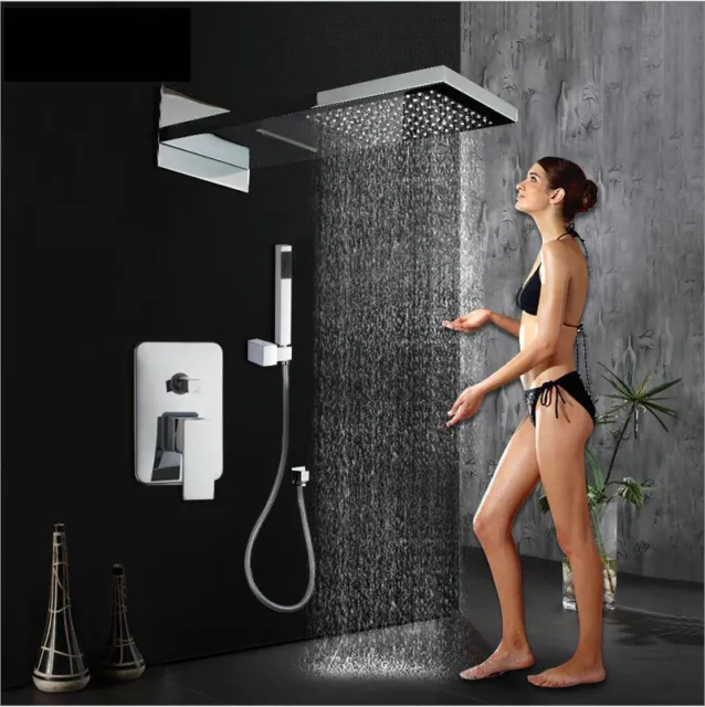 Bathroom Rainfall & Ceiling Mounted Shower Head Handheld Spray Chrome Mixer Set