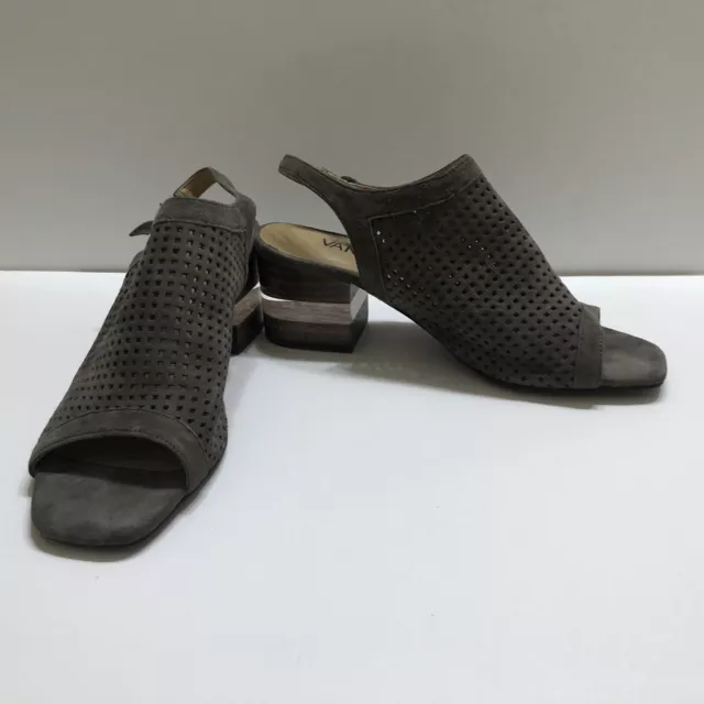 Vaneli Gray Suede Perforated Sandals size 4.5 M Women Wood & Acrylic Block Heel