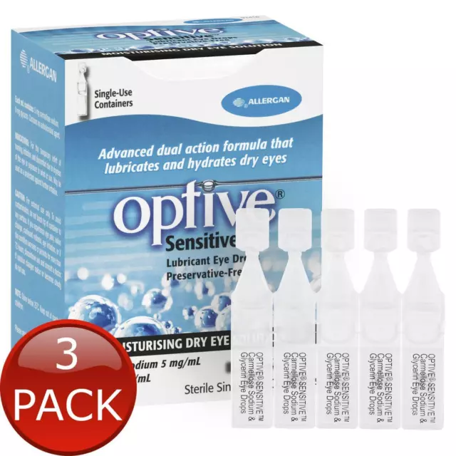 3 x Optive Eye Drops 0.4Ml Ud Sens 30Pk