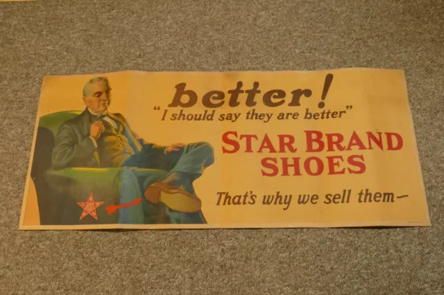 RARE 1920s/1930s Original STAR BRAND SHOES Large Paper Cardstock Sign Poster