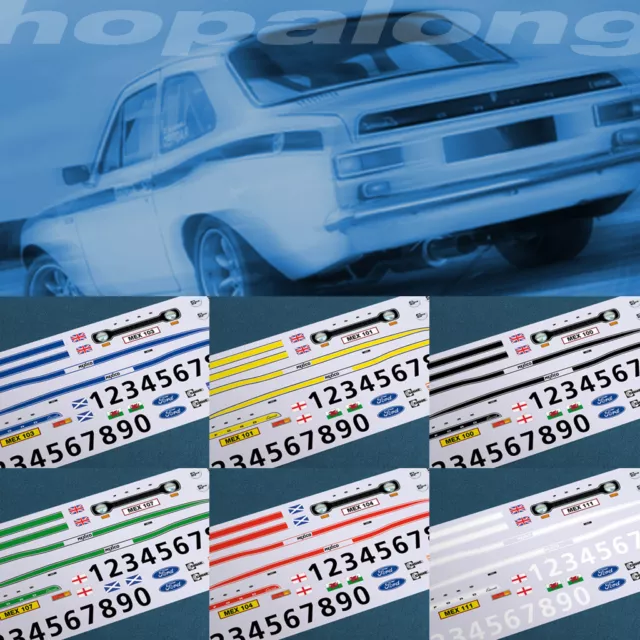 Scalextric/Slot Car 1/32 'Escort Mexico' Waterslide Decals - 8 Colour Options