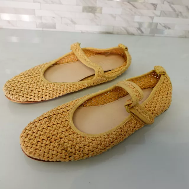 Zara Shoes Flat Slip On Mary Jane Ballet 35 Beige Nude Crochet 5 Comfort Casual
