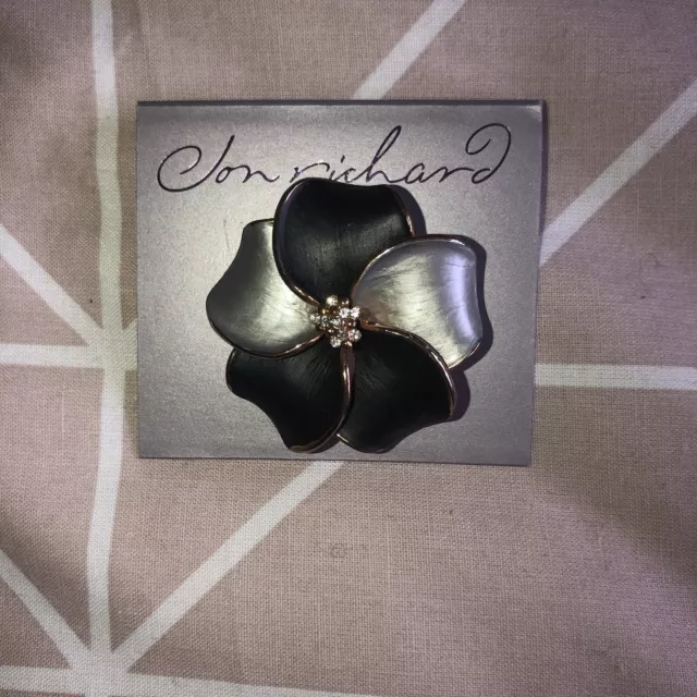 Jon Richard Black/Silver/Gold Floral Brooch *bnwt*