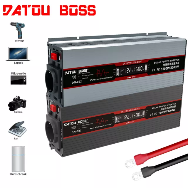 DATOUBOSS 1000W 1500W 2000W Pure Sine Wave Inverter DC12V/24V To AC230V