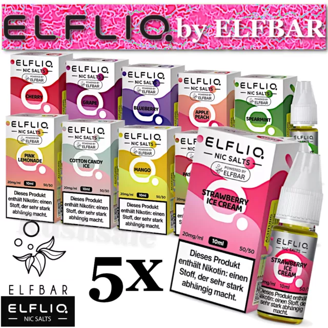 5x 10ml ELFLIQ Elfbar Elfa Nikotinsalz Probierbox Nic Salt Liquid 50 ml E-Liquid