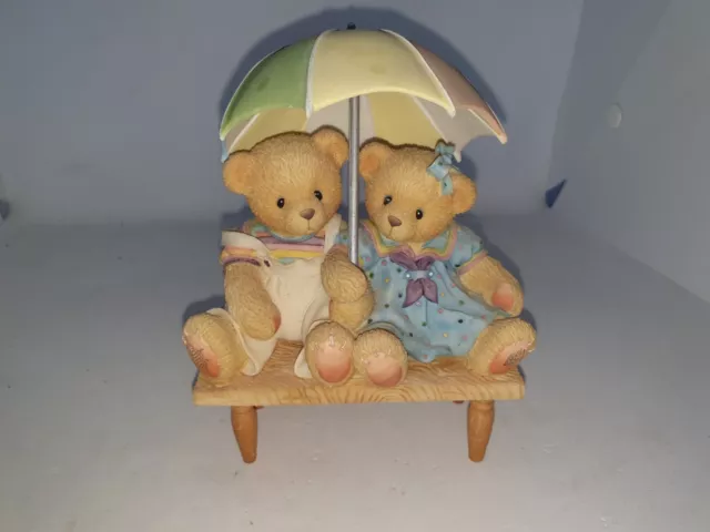 "Vintage 1997 Cherished Teddies Carter and Elsie ""We're Friends Rain or Shine"""