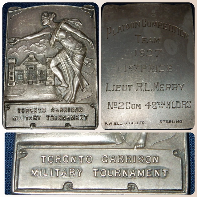 Antique 1927 Sterling Silver Tablet Medal Lieut Merry 48Th Canadian Highlanders Antique 1927 Sterling Silver Tablet Medal Lieut Merry 48Th Canadian Highlanders