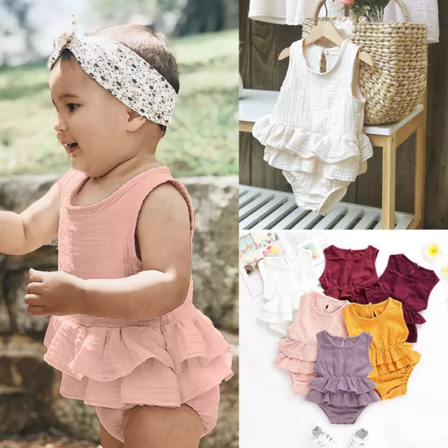 Newborn Infant Baby Girl Sleeveless Solid Romper Bodysuit Clothes Casual Outfits