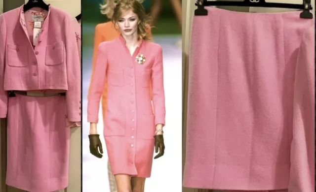 CHANEL VINTAGE 1996 Barbie Pink Tweed Skirt Only 38 40 4 6 8 CC Logo Button  S M £272.26 - PicClick UK
