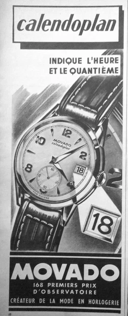 Publicité De Presse 1951 Montre Movado Calendoplan - Chaux De Fonds Suisse