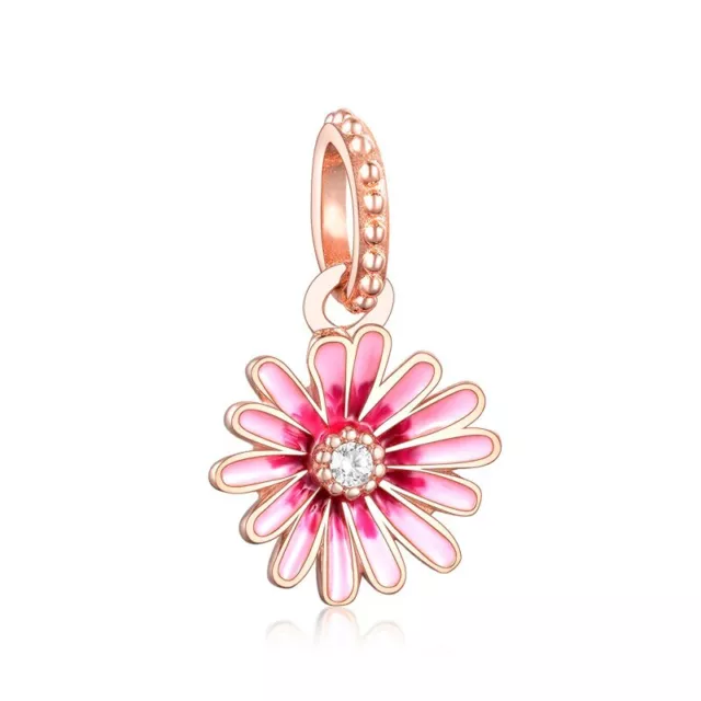 PINK DAISY ROSE GOLD s925 Sterling Silver Charm by Charm Heaven NEW