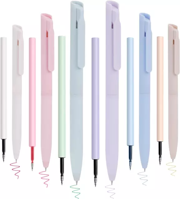 6PCS Colored Gel Pens with 12Pcs Pastel Ink Refills, Quick Dry & No Smear, Retra