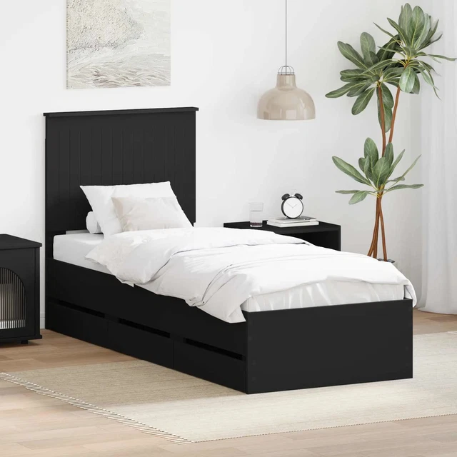 BED FRAME WITH Drawer Black 90 x 190 cm Engineer Wood vidaXL £208.54 ...