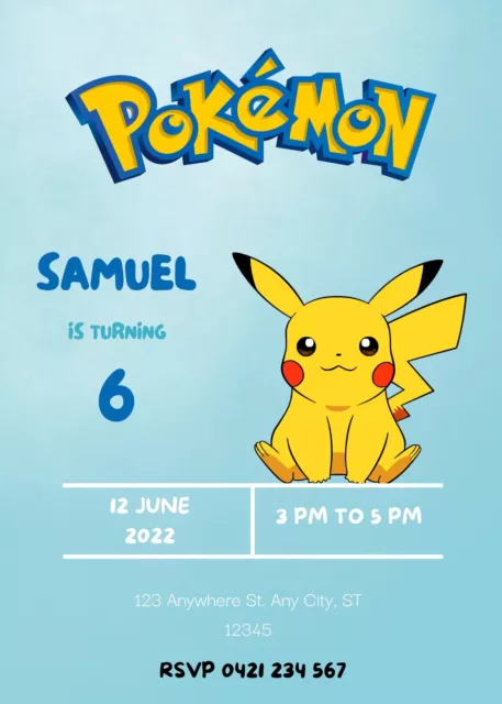 DIGITAL Pokemon Pikachu Birthday Party Invitation Invite