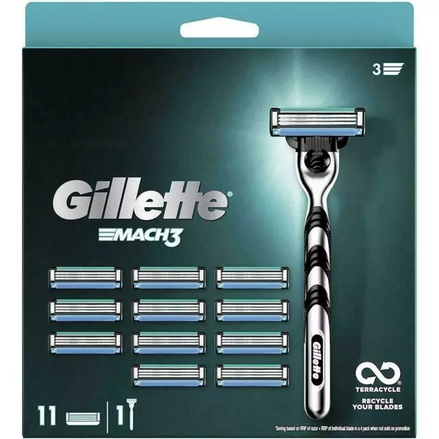 Gillette Mach3 Razor For Men 11 Refill Cartridges -1 razor New