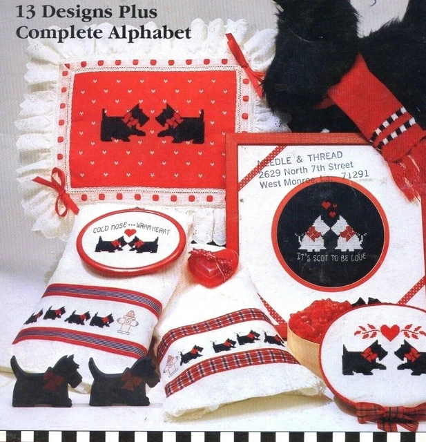 Red Black White Back Street Scotty Dog Cross Stitch OOP Towels Pillows MORE Red Black White Back Street Scotty Dog Cross Stitch OOP Towels Pillows MORE