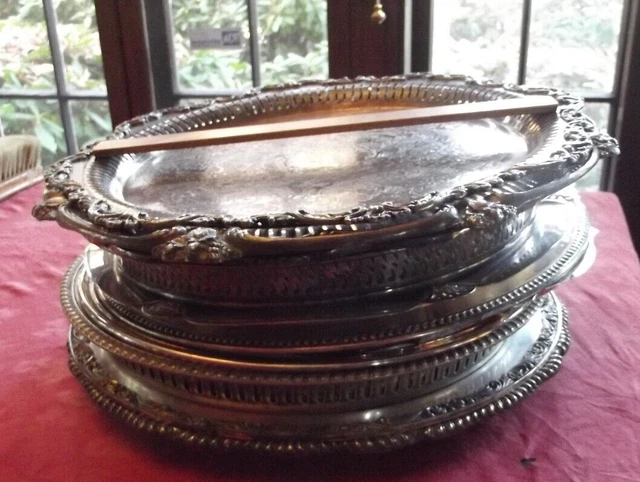 Lot 11 Vintage Antique Silver Plate Restaurant Wedding Platter Serving Dishes