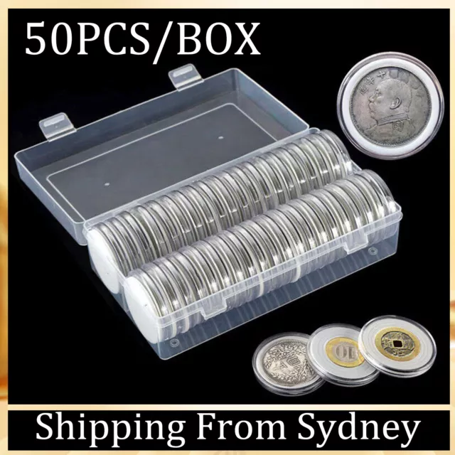 50pcs 46mm Coin Storage Box Case Capsules Holder Plastic Clear Round 1.8inch 2$
