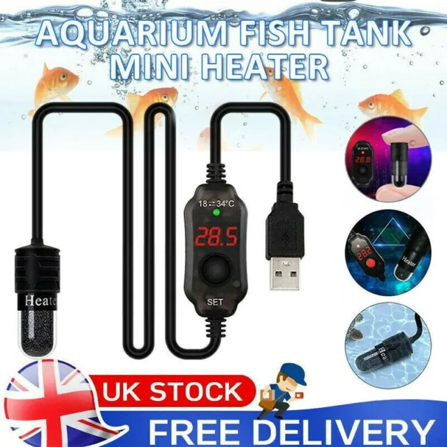 USB Mini Aquarium Fish Tank Heater Thermostat Submersible Heater LED Heating Rod