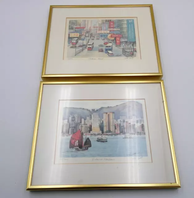 Tik Lung Watercolor Prints Hong Kong Victoria Harbour Nathan Rd Signed Numbered