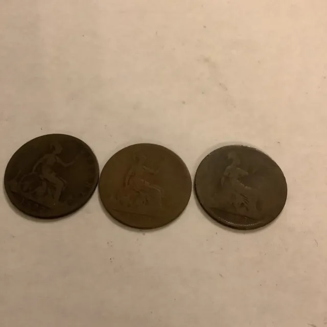 3 Victoria British  Half Penny Coins 1861 1891 1892