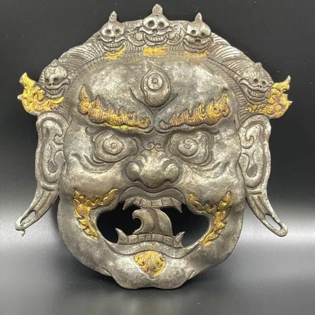 Wonderful Ancient Near Eastern Gold Golding Bronze Rare Unique Beast Face Mask