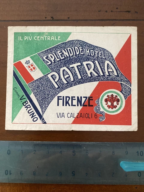 etichetta albergo valigia luggage label Italia SPLENDIDE HOTEL PATRIA FIRENZE