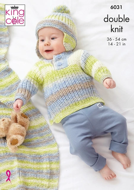 King Cole Strickmuster 6031 DK Babyjacke, Weste, Pullover, Decke und Mütze