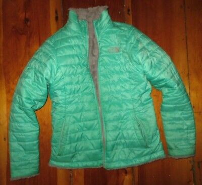 North Face Mossbud reversible girls jacket size L 14 / 16 grey / mint GUC