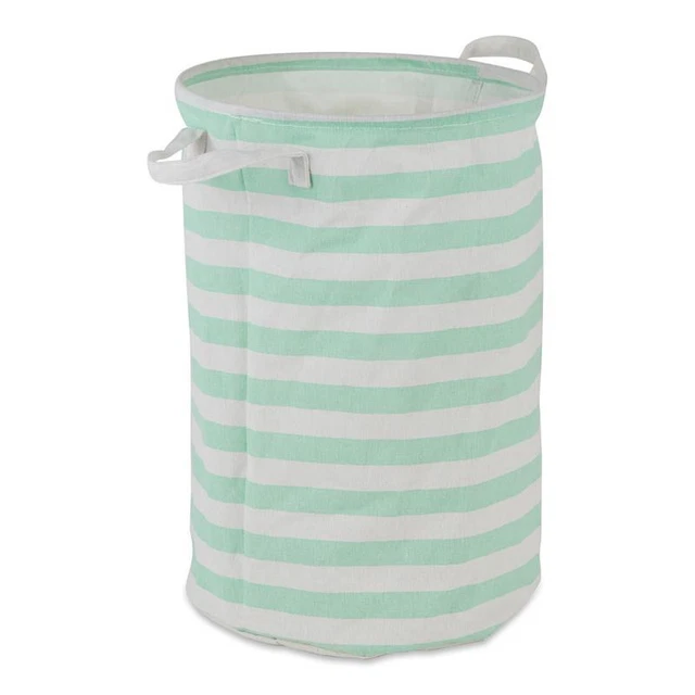 PE-Coated Cotton Polyester Laundry Hamper Stripe Aqua Round 13.5x13.5x20