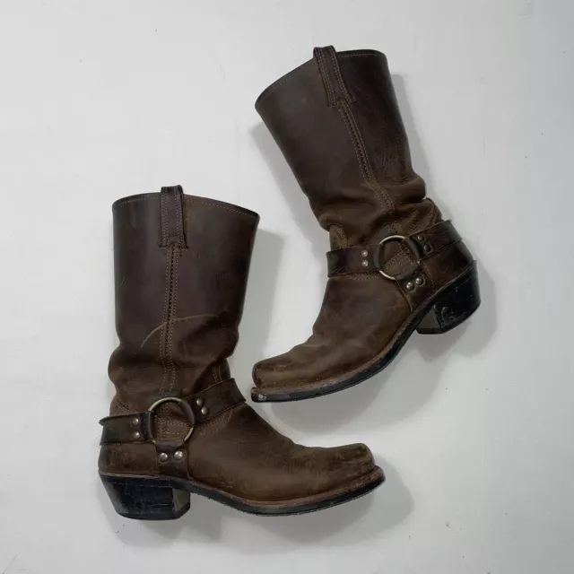 Frye Womens Veronica Riding Boots Sz 9 Engineer Harness Square Toe Slouch Brown