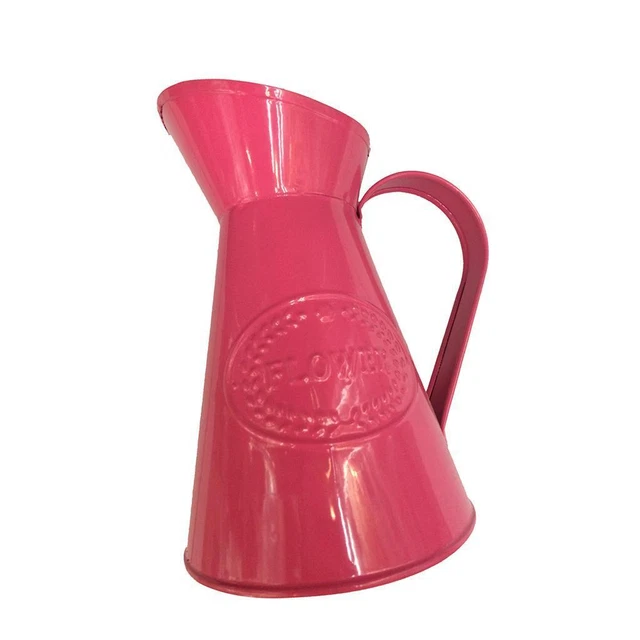 Shabby Chic Retro Metal Jug Vase Flower Pitcher Wedding Home Decor Rose Red