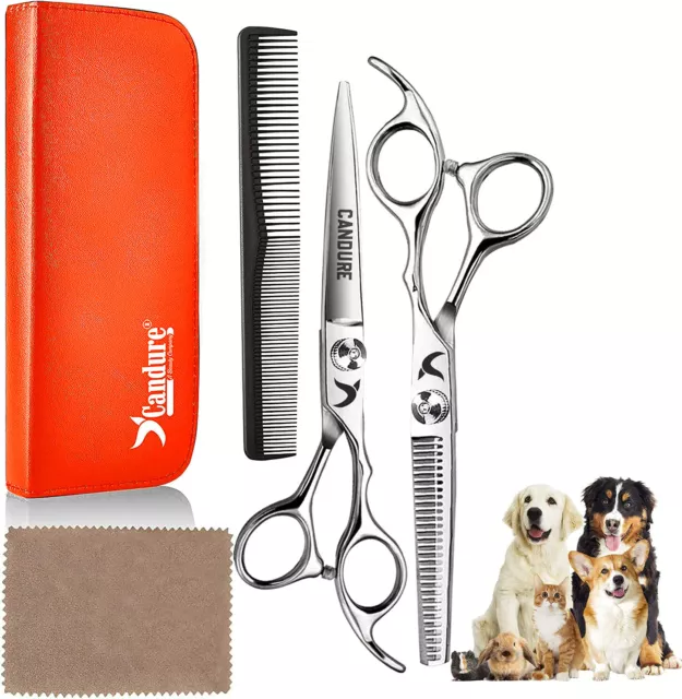 6.5" Cat Dog Pet Hair Grooming Cutting Thinning Scissors Set Curved Shears Comb