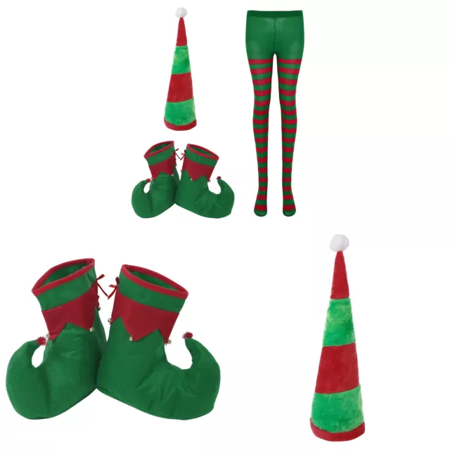Christmas Elf Hat Big Shoes with Stripe Full Footed Tights Pantyhose Set Cosplay