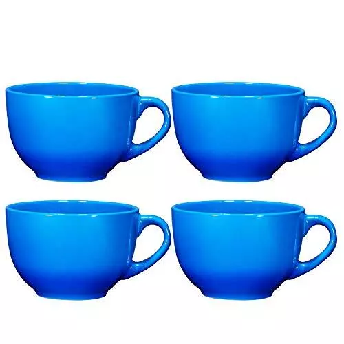 Juego de 4 tazas de café jumbo Bruntmor 24 oz, lindas tazas de cerámica azul