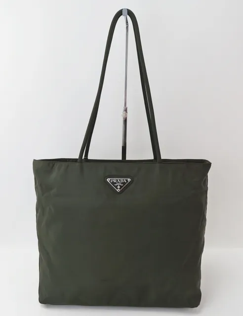Authentic PRADA Khaki Nylon Tote Shoulder Bag Purse #55304