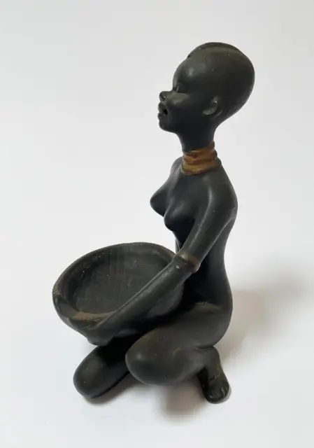 Mid Century Vintage Nude Lady Figurine Ashtray Black Glaze Art Deco Barsony Era 2