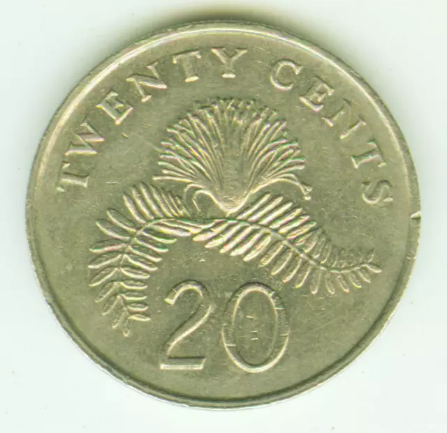 Singapur - Singapura - Singapore 20 Cent 1991, Pflanzenmotiv Blüte, Farn