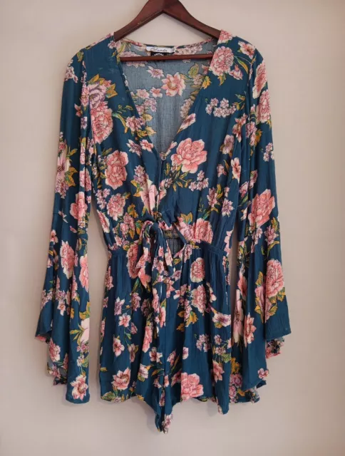Ghanda Playsuit: XS Blue Pink Floral Rayon
