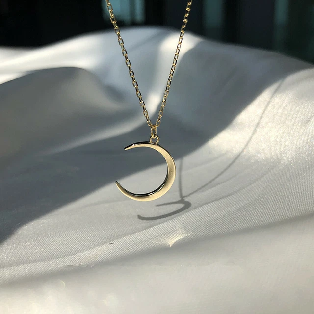 Adorable Women Moon Necklace Pendant 925 Silver Filled,Gold Cubic Zircon Jewelry