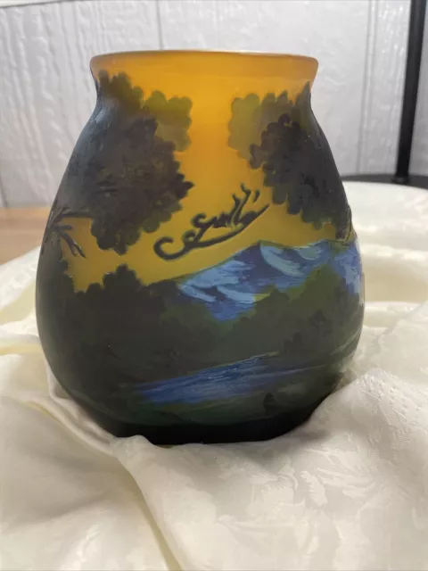  ANTIQUE /Reproduction ?EMILE GALLE ART NOUVEAU FRENCH CAMEO 5" GLASS VASE