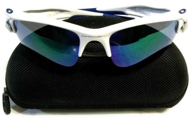 RARE OAKLEY FAST JACKET SUNGLASSES White Frames Blue Icons Blue Iridium Lenses